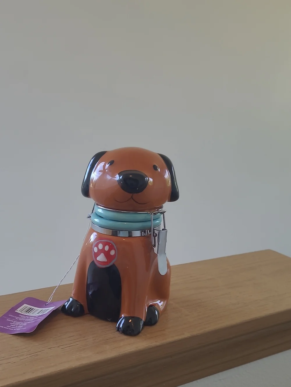 Boston Warehouse Brown Dog Treat Jar with Aqua Collar